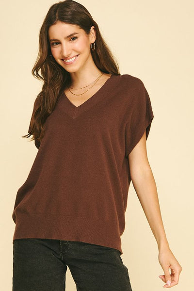 PINCH V-Neck Cap Sleeve Knit Sweater
