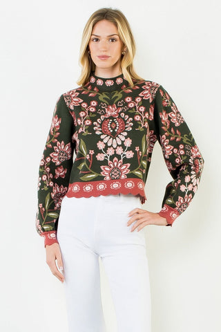 THML High Neck Scalloped Hem Sweater