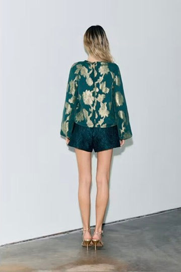 Ciebon Metallic Jacquard Chiffon Blouse