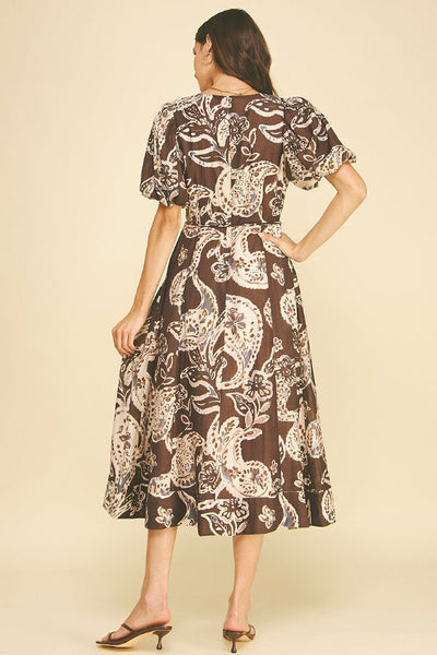PINCH Paisley Print Puff Sleeve Midi Dress