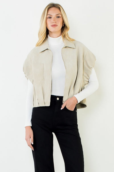 THML Zip Front Faux Suede Jacket [cream]