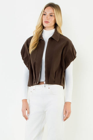 THML Zip Up Faux Suede Jacket [brown]