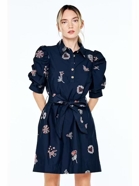 Ciebon Embroidered Puff Sleeve Mini Dress