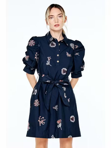Ciebon Embroidered Puff Sleeve Mini Dress
