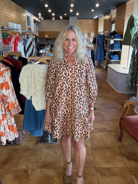 Joy Joy Split Neck Flounce Dress