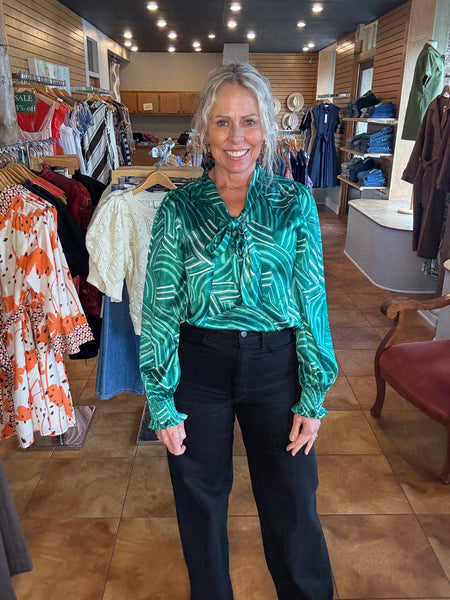 Jade Green Pathways Tie Blouse