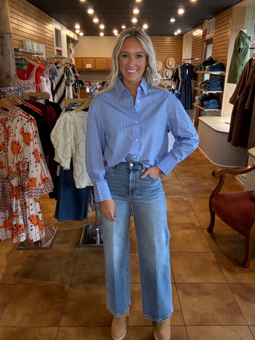 Joy Joy Blue Stripe Blouse
