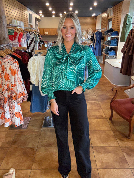Jade Green Pathways Tie Blouse