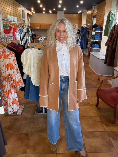 THML Faux Suede Large Stitched Cardigan