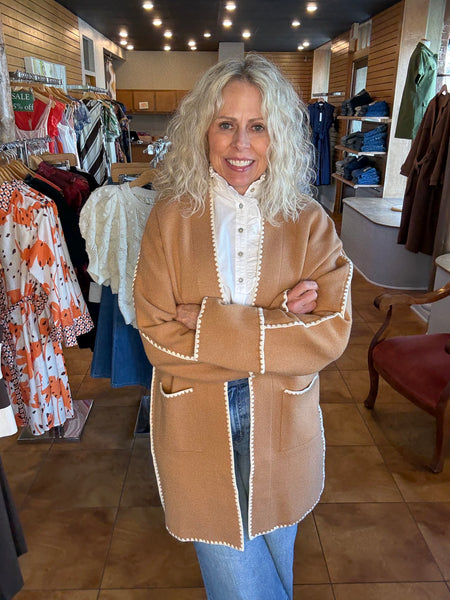 THML Faux Suede Large Stitched Cardigan