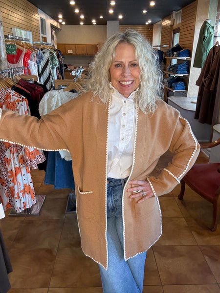 THML Faux Suede Large Stitched Cardigan