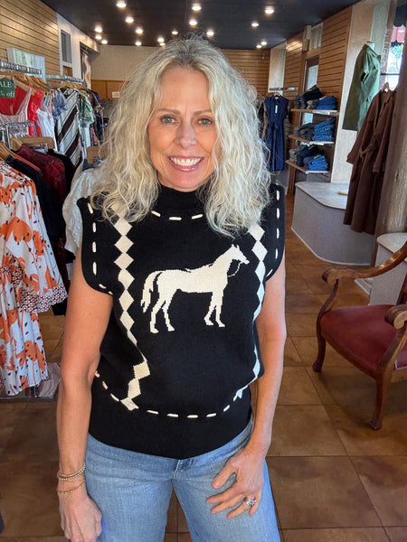 THML Sleeveless Horse Knit Sweater Vest [black]