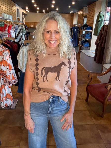 THML Sleeveless Horse Knit Vest [camel]