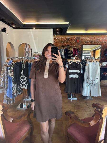 THML Short Sleeve Faux Suede Dress