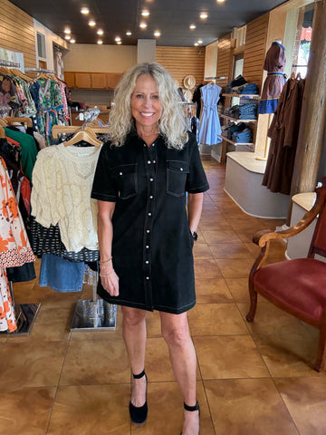 THML Snap Front Vegan Suede Dress [black]