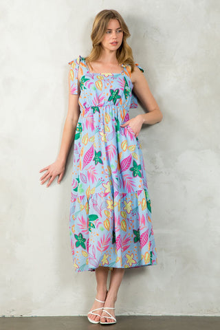 THML Tie Strap Floral Print Maxi Dress