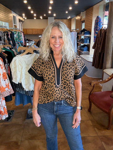 THML Cheetah Print V Neck Top