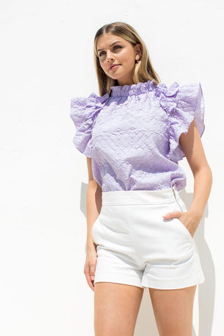 THML Double Ruffle Sleeve Textured Top [lilac]