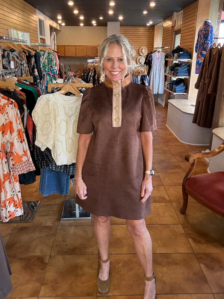 THML Short Sleeve Faux Suede Dress