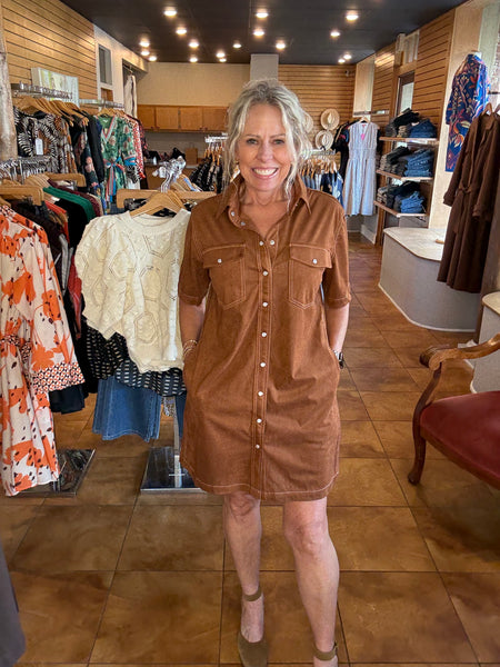 THML Snap Front Vegan Suede Dress [brown]