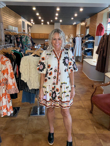 THML Puff Sleeve Floral Dress [white]