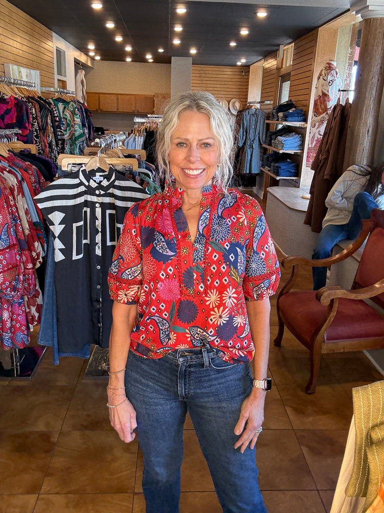 Joy Joy Firework Lace Trim Top