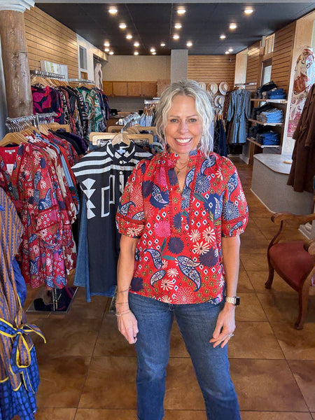 Joy Joy Firework Lace Trim Top