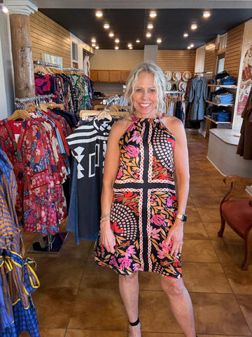 Jade Paved Petals Halter Dress