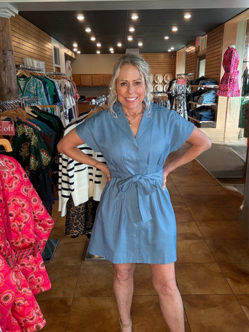 Joy Joy Waist Pleated Button Dress
