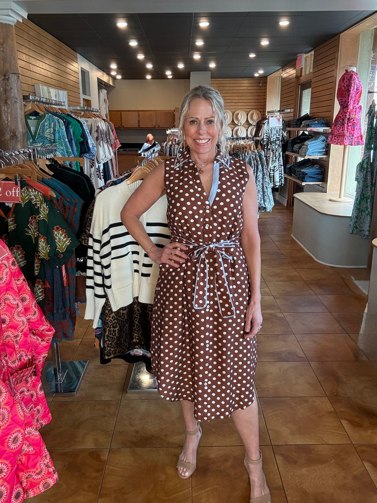 THML Sleeveless Polka Dot Button Up Dress