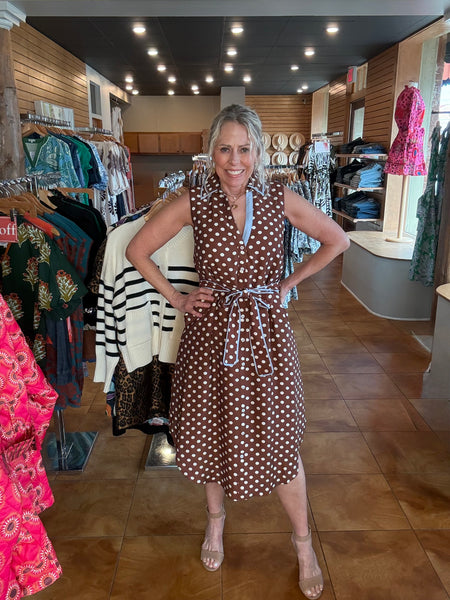THML Sleeveless Polka Dot Button Up Dress