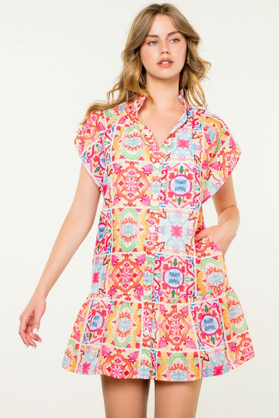 THML Print Button Up Dress