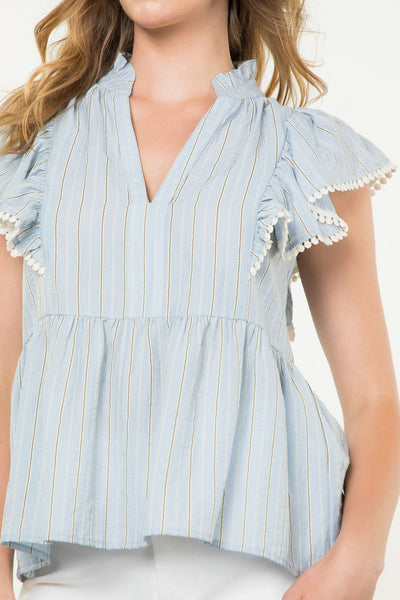 THML Striped Flutter Sleeve Top