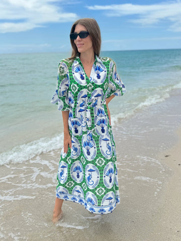 Isla Payal Cape Midi Dress [green monkey]