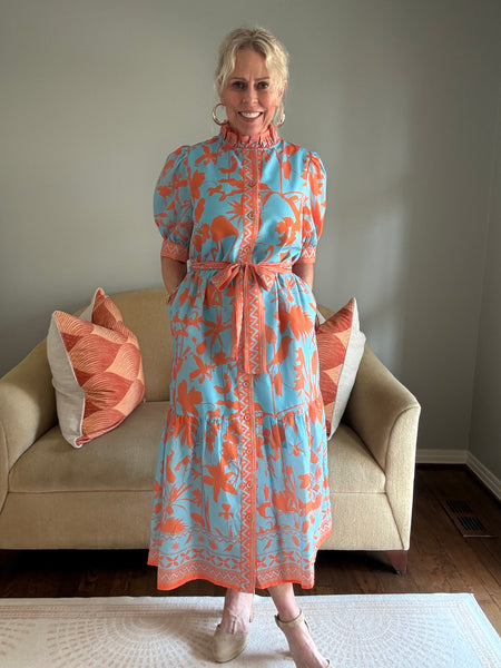 Jade Birds of Paradise Placket Maxi Dress