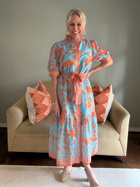 Jade Birds of Paradise Placket Maxi Dress