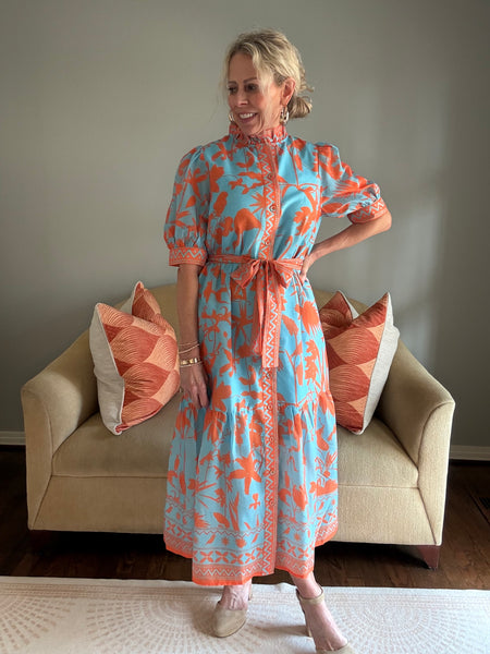 Jade Birds of Paradise Placket Maxi Dress