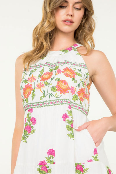 THML Halter Floral Print Maxi Dress [white]