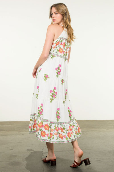 THML Halter Floral Print Maxi Dress [white]