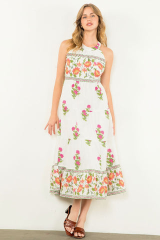 THML Halter Floral Print Maxi Dress [white]