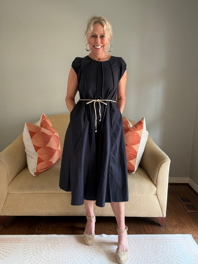 PINCH Stitch Detailed Midi Dress With Rope Belt [navy]
