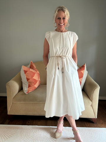 PINCH Stitch Detailed Midi Dress With a Rope Belt [white]