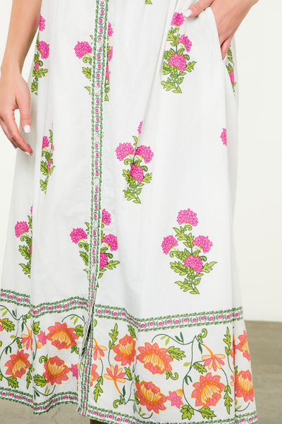 THML Tie Strap Floral Midi Dress [white]