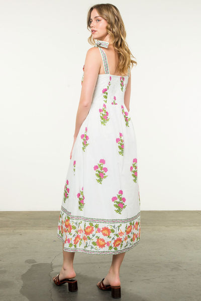 THML Tie Strap Floral Midi Dress [white]