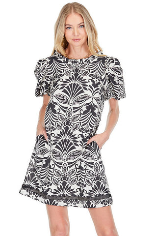 Joy Joy Puff Sleeve Trim Dress