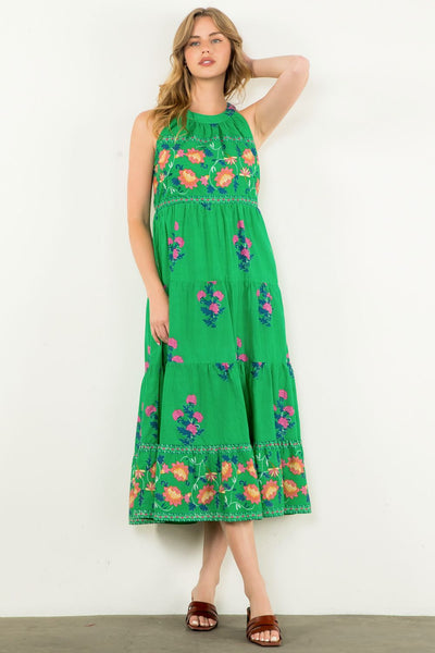 THML Halter Style Floral Maxi Dress [green]