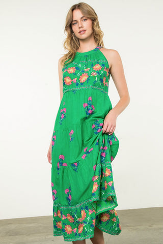 THML Halter Style Floral Maxi Dress [green]