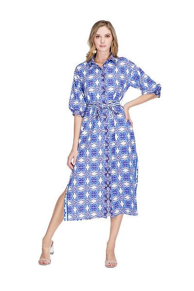 Jade Damask Maxi Shirt Dress