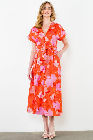 THML Short Sleeve Button Front Maxi Dress