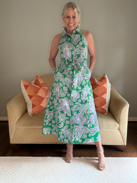 Jade Fitted Halter Shirtdress